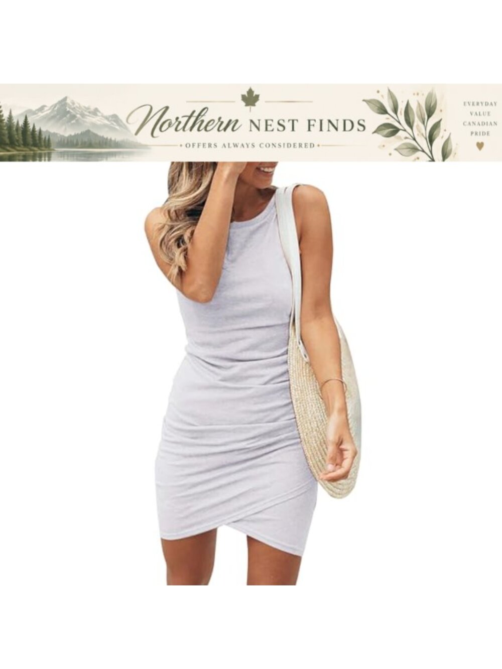 Summer Mini Dress Crew Neck Sleeveless Bodycon Wrap Ruched Party Wedding Guest